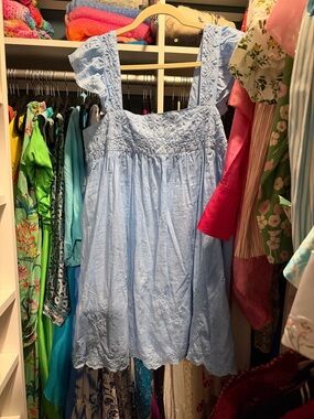 Juliet Dunn light blue embroidered baby doll dress